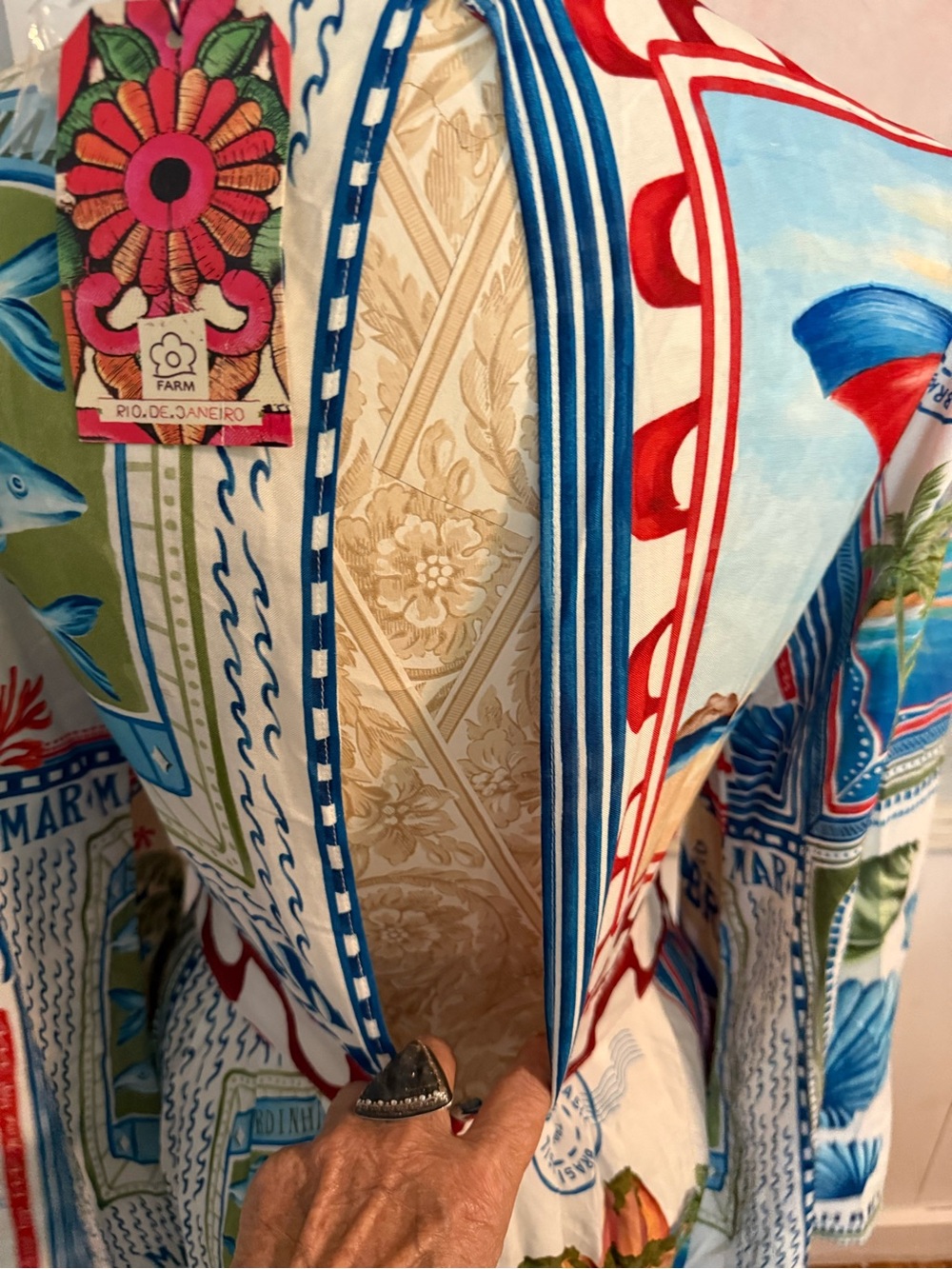 Farm Rio Bohemian Multi-Print Maxi Dress - Blue & White red - Picture 8 of 16